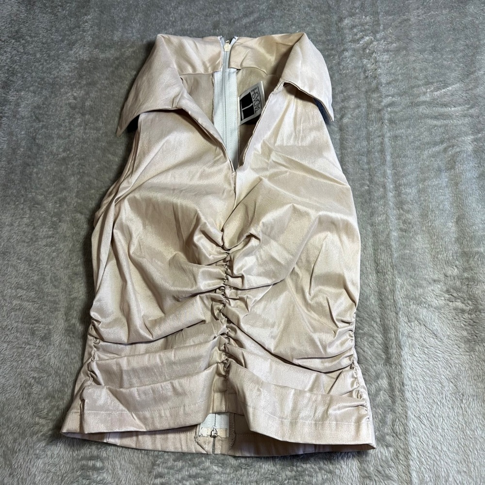 Tadashi Sleeveless Ruched Top Champagne Beige Satin Vintage Size 6